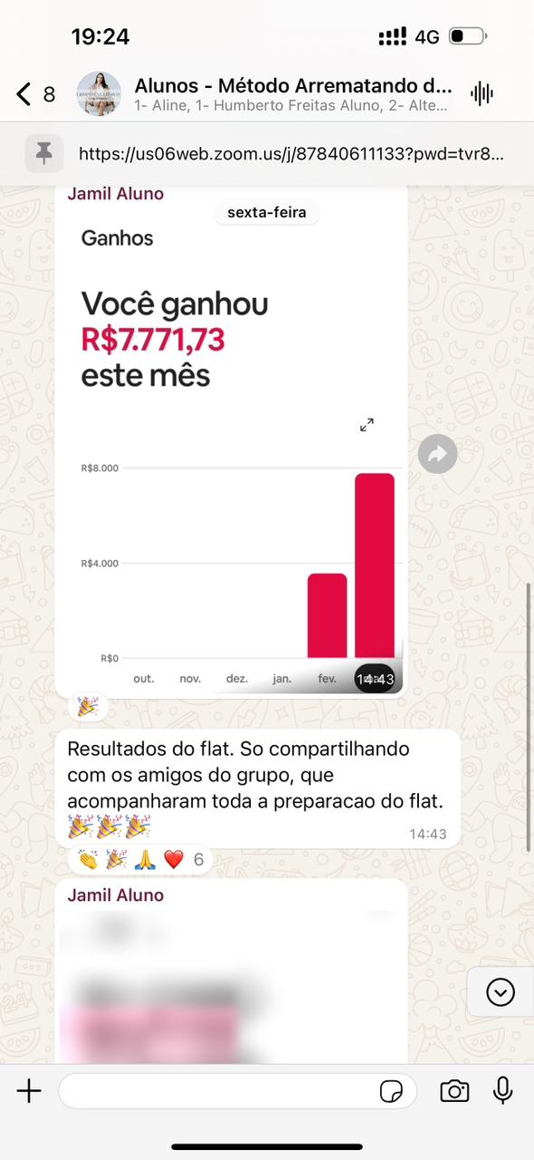 Depoimento real de aluno 9 no grupo de WhatsApp do Método Arrematando do Zero